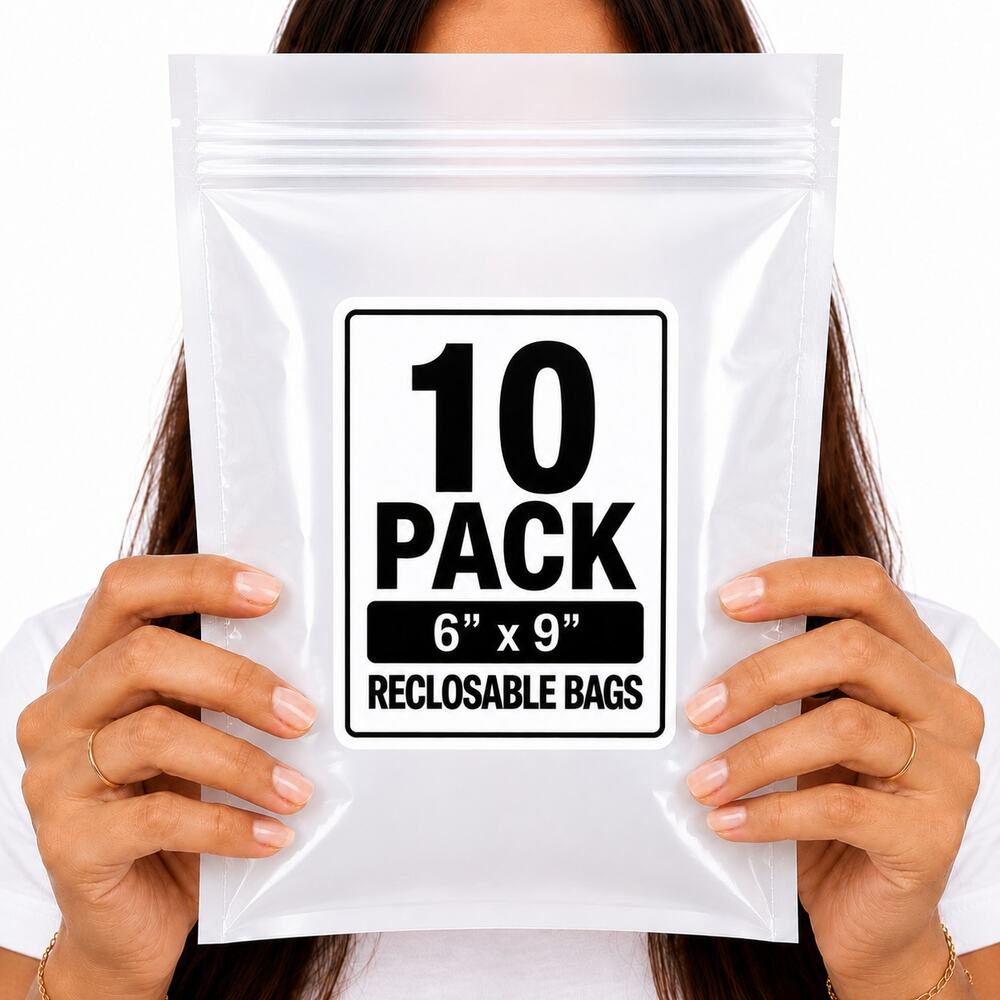 RECLOSABLE WHITE BAGS (10 PACK) 6" X 9" 2 MIL ZIPPER STORAGE BAGS NEW